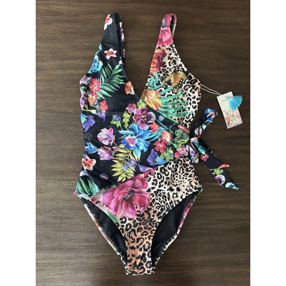 Johnny Was Other - JOHNNY WAS Swimsuit One-Piece Floral Monarch Wrap Animal Print NWT
